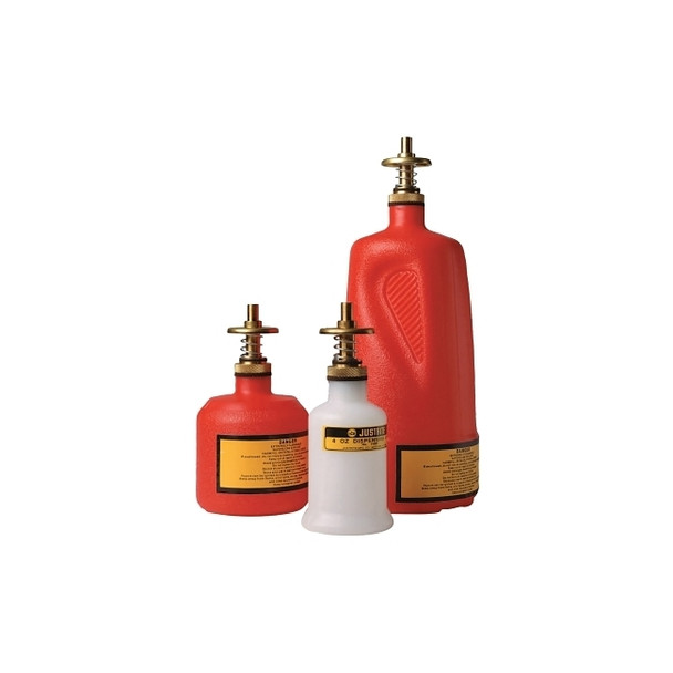 Nonmetallic Dispensing Can, 8 oz, Polyethylene, Red, Brass Valve