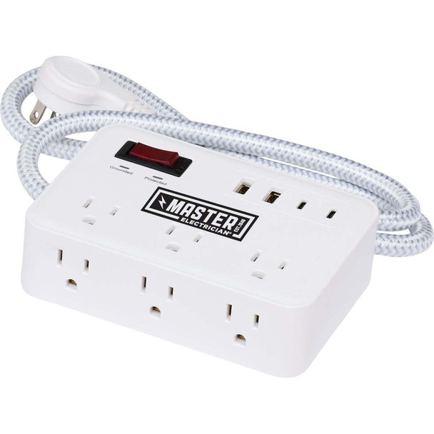 Master Electrician 6-Outlet/2 USB White Surge Strip with 6 Ft. Cord LTS-PO2B