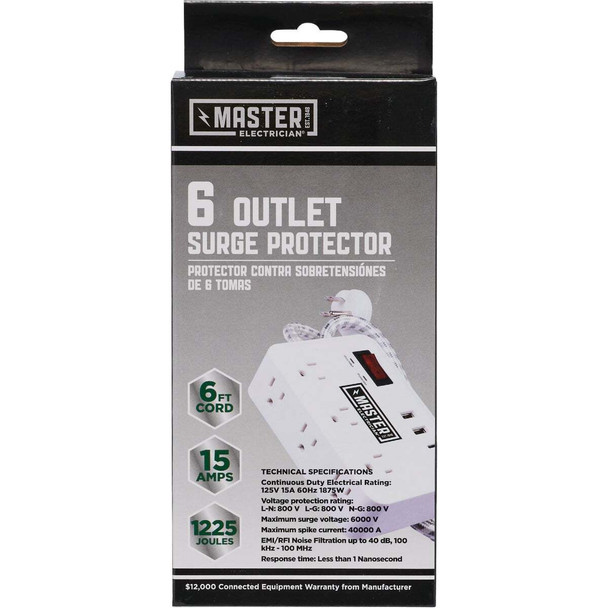 Master Electrician 6-Outlet/2 USB White Surge Strip with 6 Ft. Cord LTS-PO2B