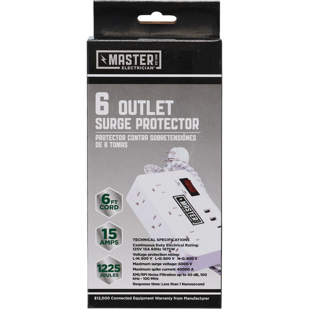 Master Electrician 6-Outlet/2 USB White Surge Strip with 6 Ft. Cord LTS-PO5B