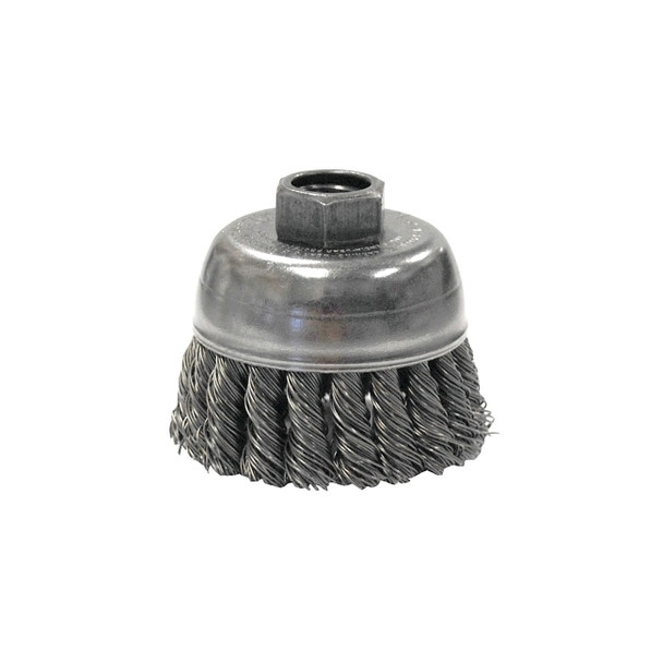 Single Row Heavy-Duty Knot Wire Cup Brush, 2 3/4 in Dia., M10 x 1.5, .02 Steel