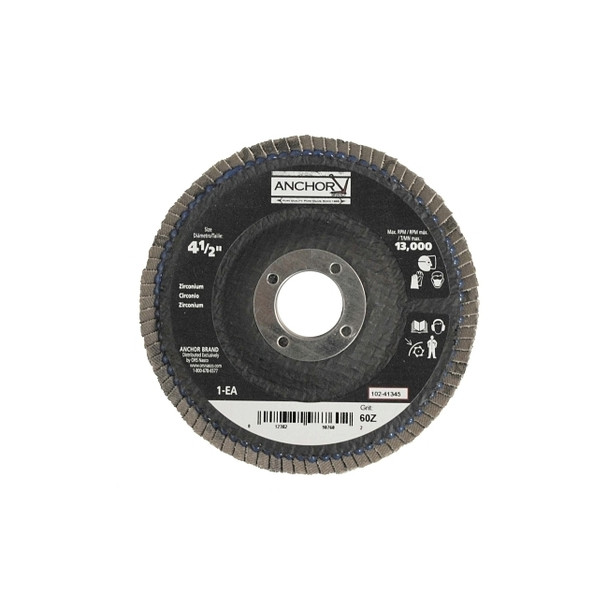 Abrasive Flap Disc, 4-1/2 in, 60 Grit, 7/8 in Arbor, 13,000 rpm