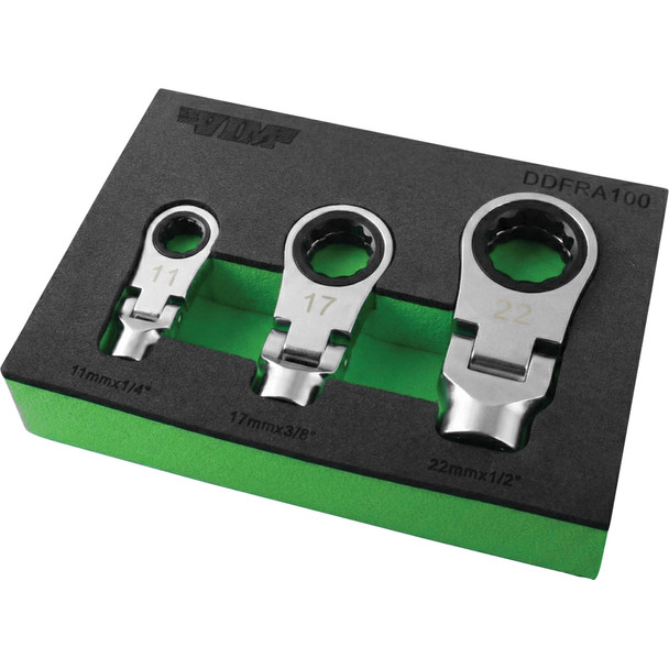 3 PC. DUAL DRIVE FLEX RATCHETING WRENCH ATTACHMENT SET DDFRA100