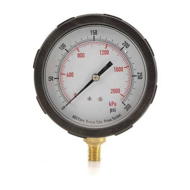 Industrial Pressure Gauge, 0 to 300 psi, 4 in Dial, 1/4 in NPT, Bottom Location