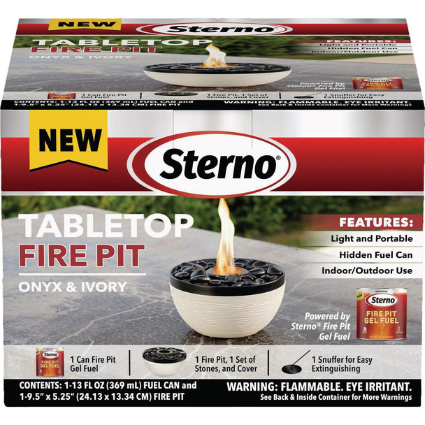 Sterno Medium Onyx and Ivory with Black Lid Tabletop Fire Pit 73074