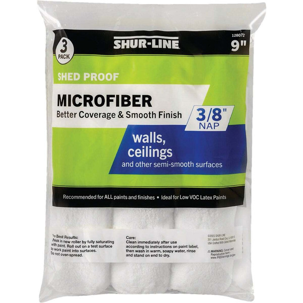 Shur-Line 9 In. x 3/8 In. Microfiber Roller Cover (3-Pack) 30011203