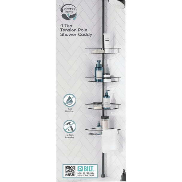 Zenna Home Matte Black Corner Shower Tension Pole Caddy 2156BK