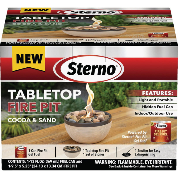 Sterno Medium Cocoa & Sand with Dark Brown Lid Tabletop Fire Pit 73048