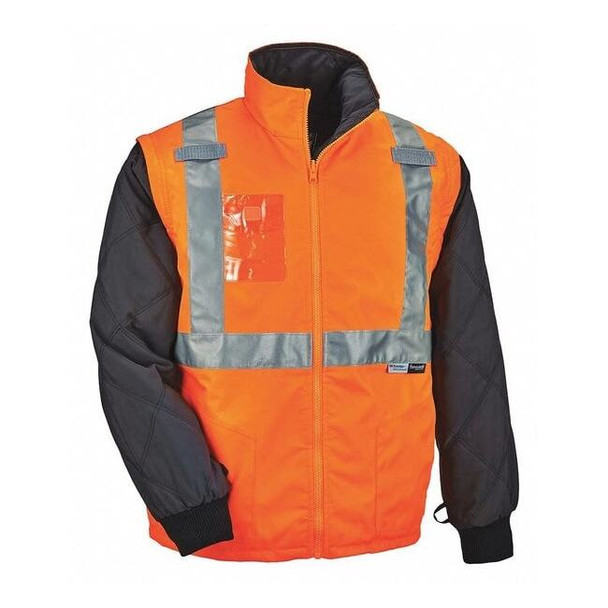 3-in-1 Jacket/Vest, 300D Oxford Polyester, Class 2 Type R, Hi-Viz Orange, S