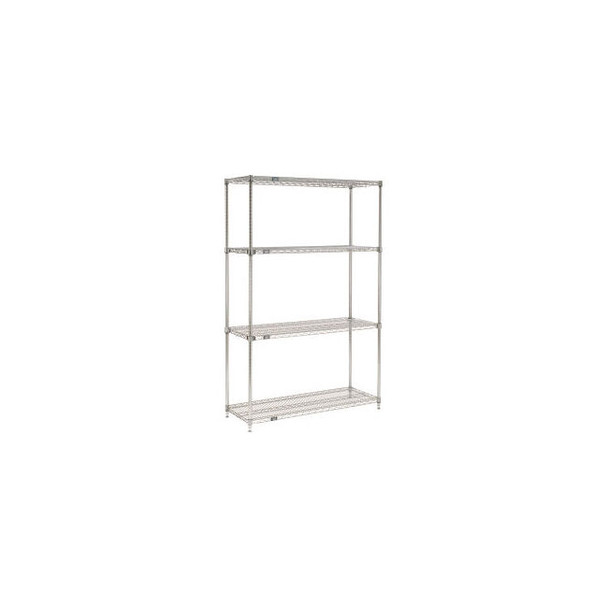 Nexel 4 Shelf Chrome Quick Adjust Wire Shelving Unit Starter 48""W x 18""D x 96"
