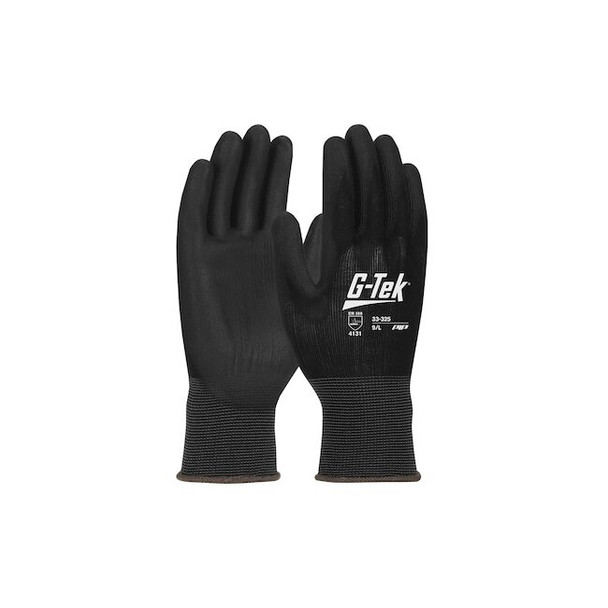 Coated Gloves, Polyurethane, Smooth, Palm, 3 Abrasion Level, Black, M 12 PK