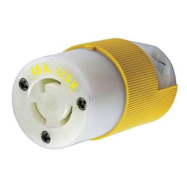 Locking Connector, 15 A, 125V AC, Single Phase, 2 Pole, Screw Terminals, Yellow