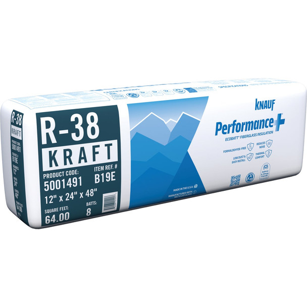 Knauf R-38 24 In. x 48 In. Kraft Faced Batt Fiberglass Insulation (8 Count) B19E