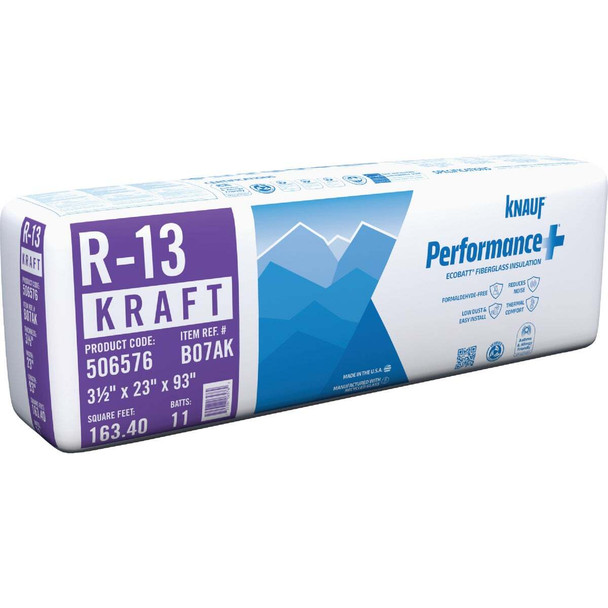 Knauf R-13 23 In. x 93 In. Kraft Faced Batt Fiberglass Insulation (11 Count)