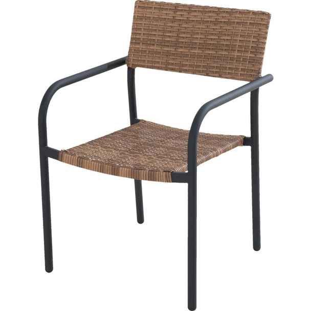 Sunjoy Brown Wicker Heavy-Duty Steel Stacking Dining Chair With Black Frame