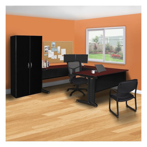 Fusion U-Desk Shells, 96 D X 29 H, 72 W X Wood, Metal, Mahogany