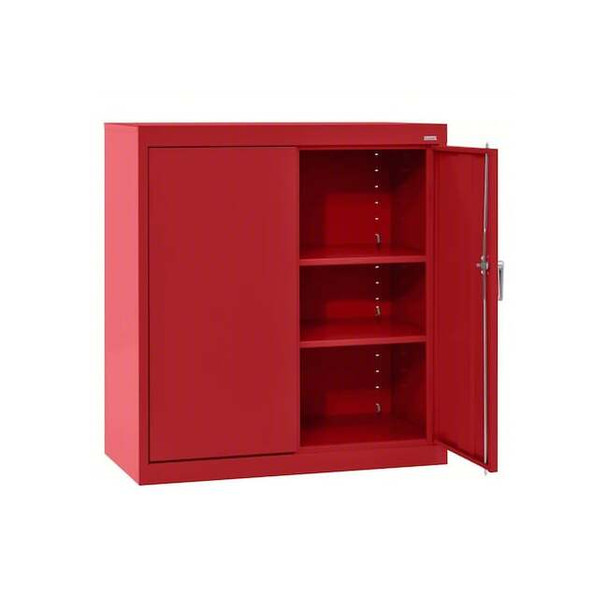 Storage Cabinet, 36 in H, 36 in W, 18 in D, Swing, Keyed, Red, 2 Shelves