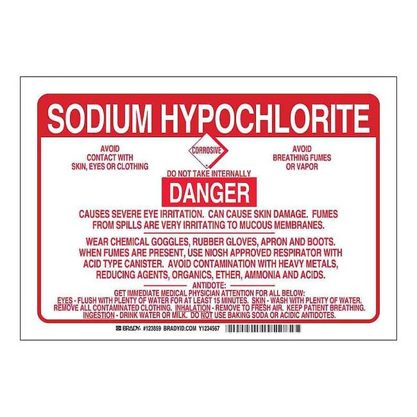 Brady Chemical Sign, 10 in W, 7 in H 123858