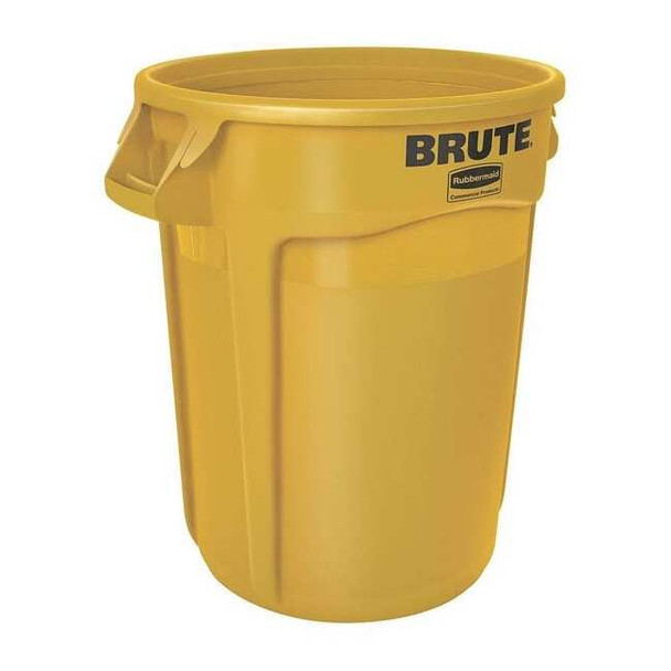 BRUTE 20 gal Round Heavy Duty Plastic Can, Yellow, None, Plastic, Not Applicable