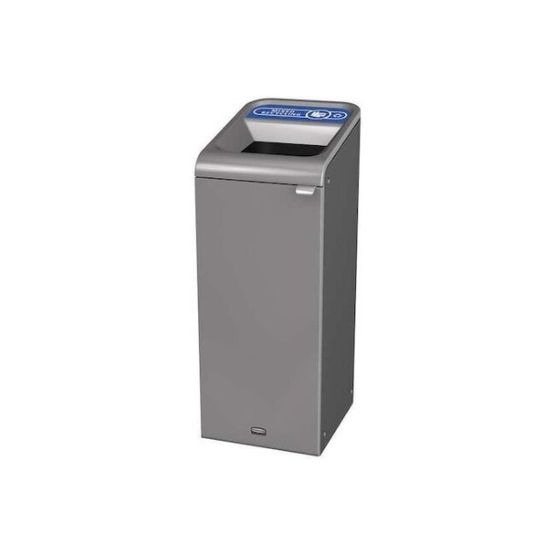 15 gal Rectangular Recycling Bin, Open Top, Gray, Steel, 1 Openings
