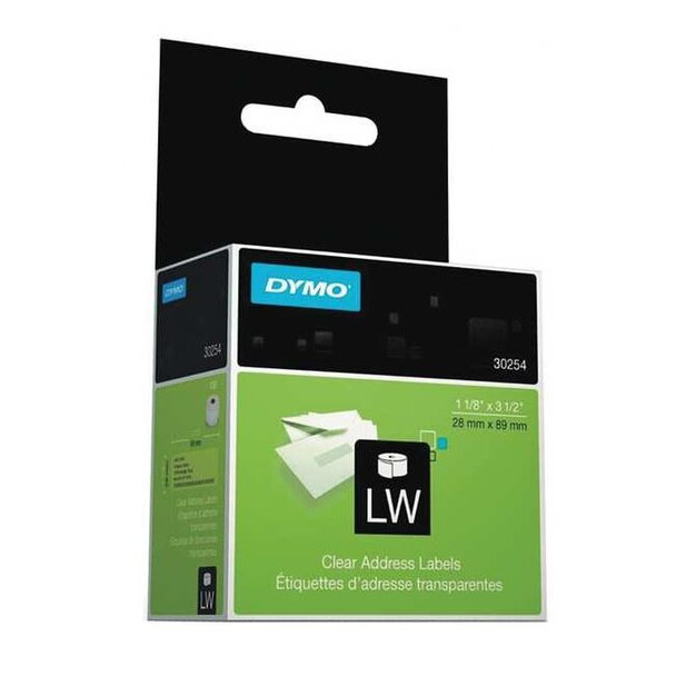 Dymo Printer Label, Clear, Labels/Roll: 130 30254