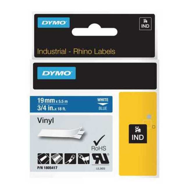 Dymo Label Tape Cartridge, White/Blue, Labels/Roll: Continuous 1805417