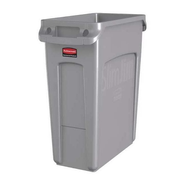 Slim Jim 16 gal Rectangular Slim-Profile Plastic Can, Gray, None, Plastic, 11 in