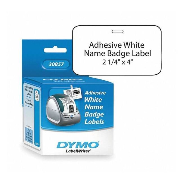 Printer Label, 2 1/4 in Label W, 4 in Label H, 250 Labels per Roll, White