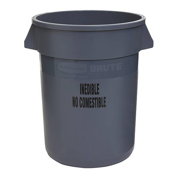 BRUTE 32 gal Round Heavy Duty Plastic Can, Gray, None, Plastic, Not Applicable