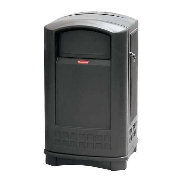 Plaza 50 gal Square Outdoor Can, Black, None, Plastic, 25 1/4 in
