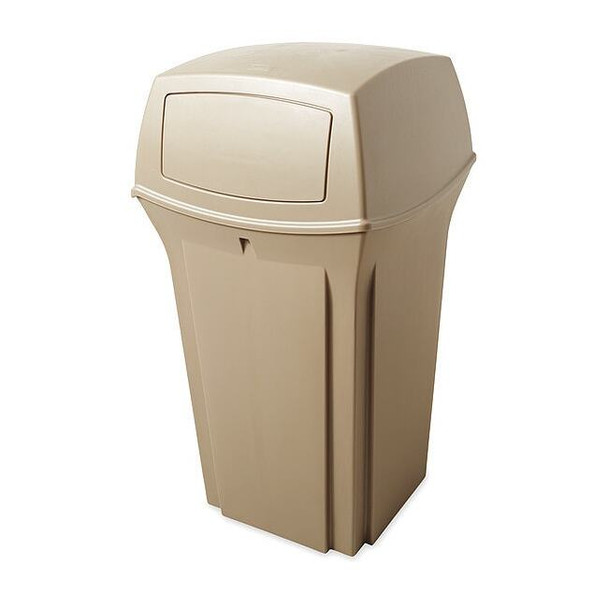 Ranger(R) 35 gal Square Outdoor Can, Beige, None, Plastic, 21 1/2 in