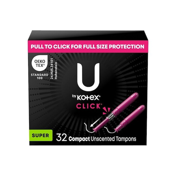 Sanitary Tampons, KOTEX Click, Heavy, Form Fitting Grooves, 32/Pack, 6 PK