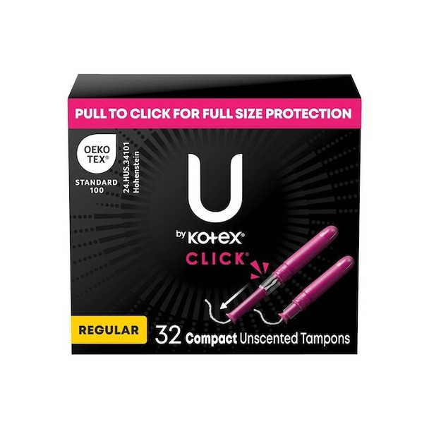 Sanitary Tampons, U Click, KOTEX, Regular, Form Fitting Grooves, 32/Pack, 6 PK