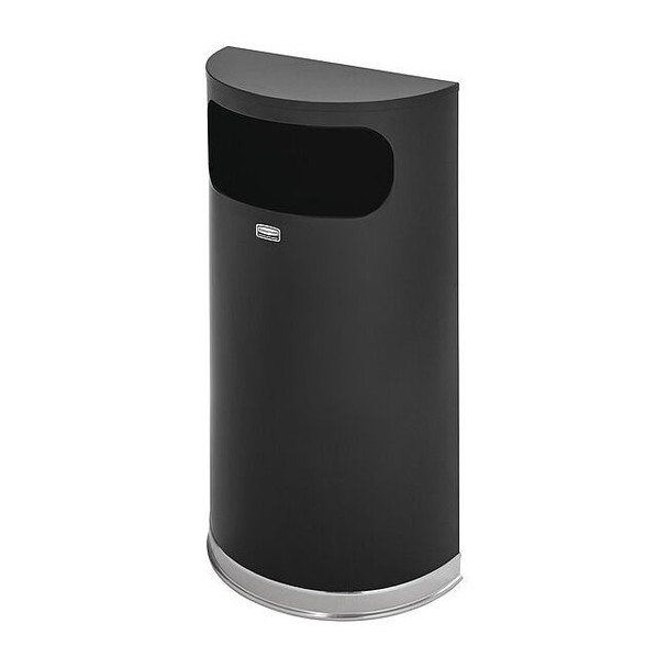 Half Round 9 gal Half-Round Indoor Metal Can, Black, None, Steel, Not Applicable