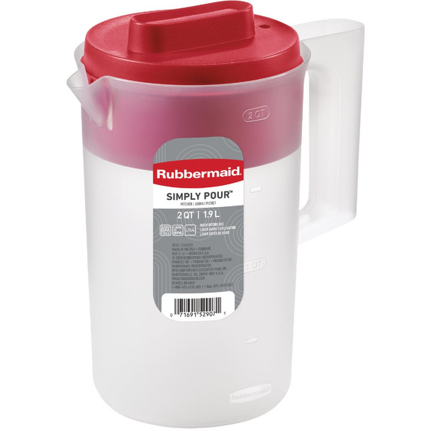 Rubbermaid 2 Qt. Simply Pour Plastic Pitcher with Multi-Function Lid 2122587