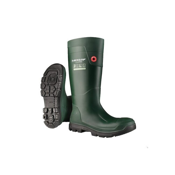 Dunlop Rubber Boot, 10D, Knee, Black; Green, PR FG60E33.43