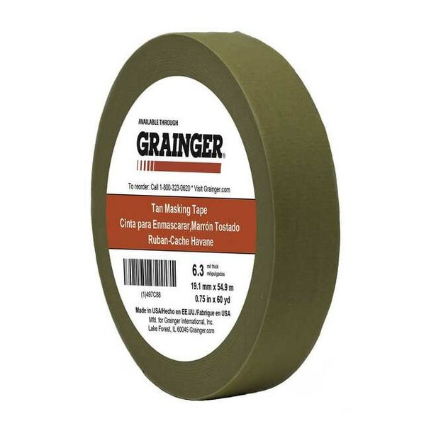 Masking Tape, 3/4 in W x 60 yd L, 6.3 mil Thick, Tan, Rubber Adhesive Pack of 2