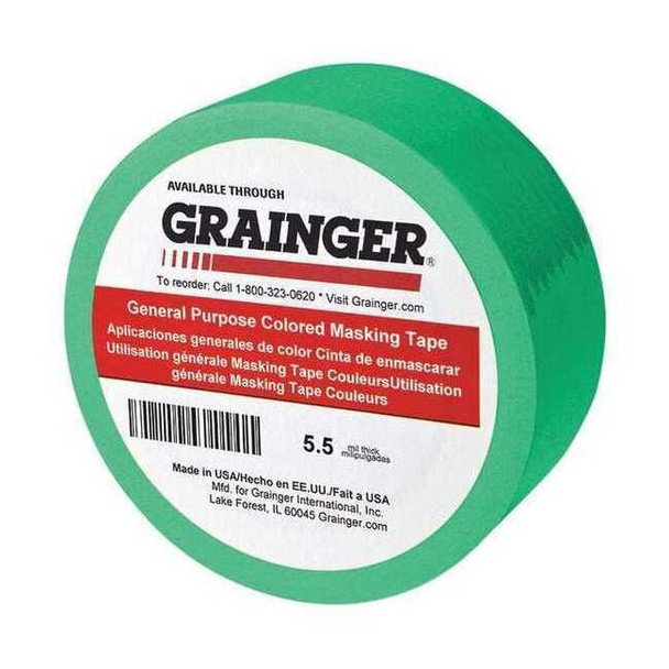 Masking Tape, 3/4 in W x 60 yd L, 5.5 mil Thick, Green, Rubber Adhesive, 48 PK