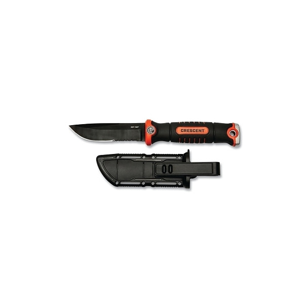 Fixed Blade Trade Knife, 9.75 in L, Serrated, Plastic, Rawhide/ Black