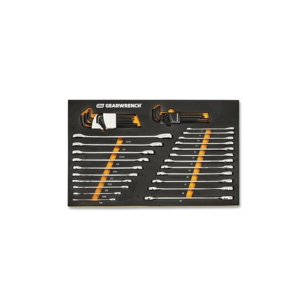 90T Modular Combination SAE/Metric Ratcheting Wrench/Hex Key Set, SAE/Metric, Includes Precut EVA Foam Tray, 44-Pc