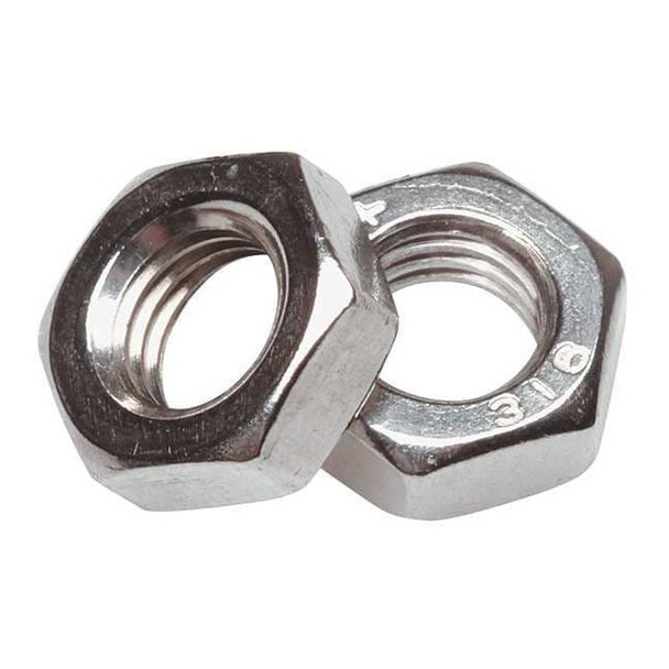 Hex Nut, 1/4"-28, 316 Stainless Steel, Not Graded, Plain, 1/4 in Ht, 10 PK