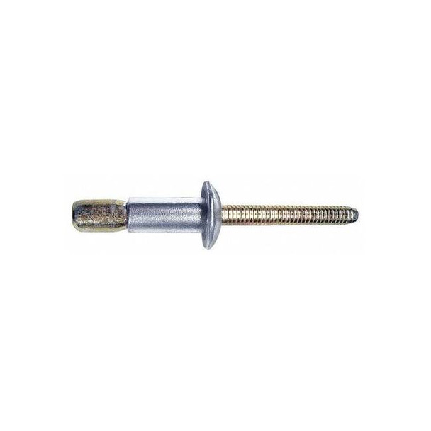 Blind Rivet, Dome Head, 1/4 in Dia., 51/64 in L, Steel Body, 25 PK