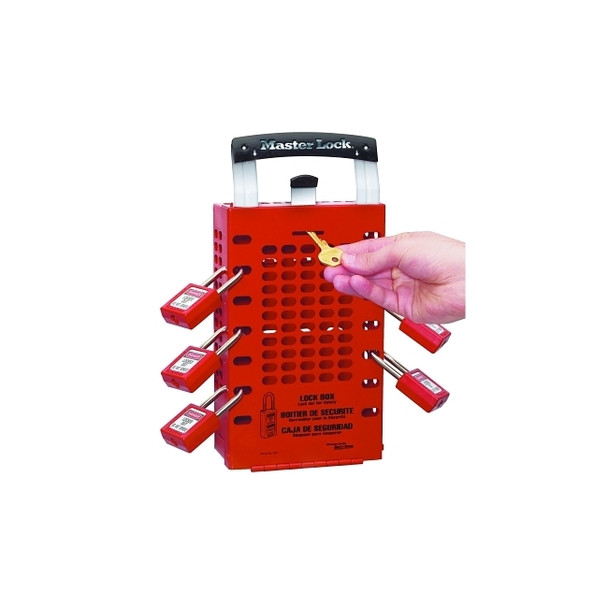 Latch Tight Lock Box, 3 1/2 in L x 12 3/4 in H x 6 3/8 in W, Steel, Red