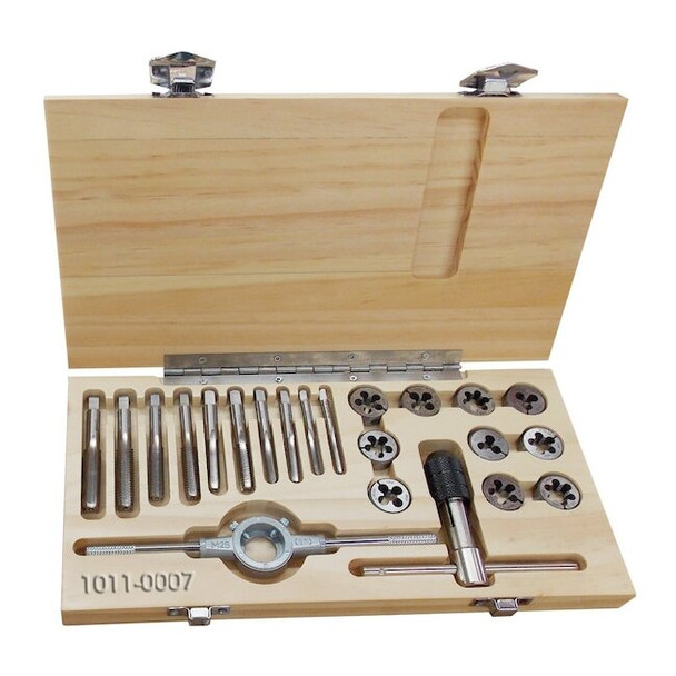 Hhip 22 Piece 1/4-1/2" High Speed Steel Tap & Die Set In Wood Case 1011-0007