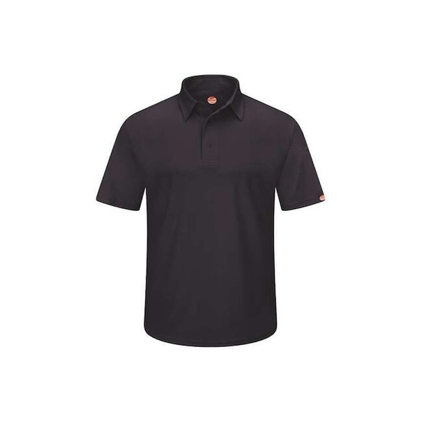 Men's Short Sleeve Polo, Polyester, Button, 2 Pocket(s), Black, L