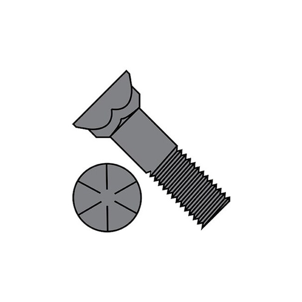 Plow Bolt, 5/8"-11 Thrd Sz, 3-3/4" L, Flat Head, Steel, Plain, 75 PK