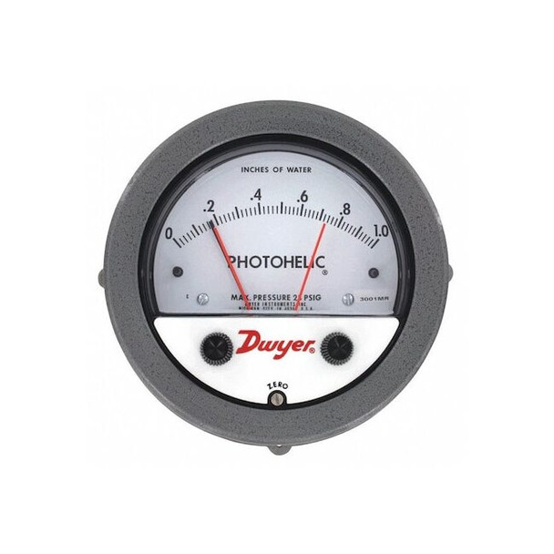 Pressure switch/gage, range 0-1" w.c., .02 minor divisions.