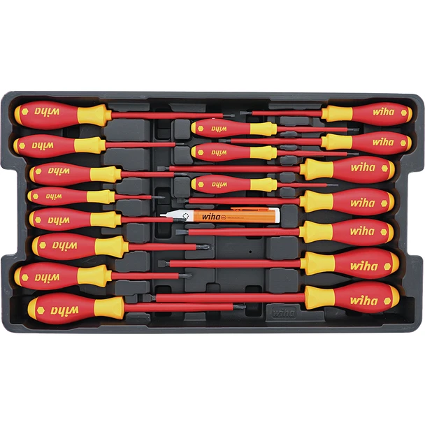 19 Piece Insulated SoftFinish Screwdriver and Cat III Voltage Detector Set with Toolbox Tray 32095