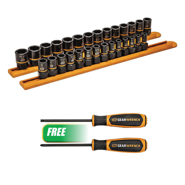 Buy(1) 28PC SET 1/4 & 3/8 DR BOLT BITER EXTRACT. SKT and Get(1) 2PC BOLT BITER IMP. SCREWDRIVER SET 84784P