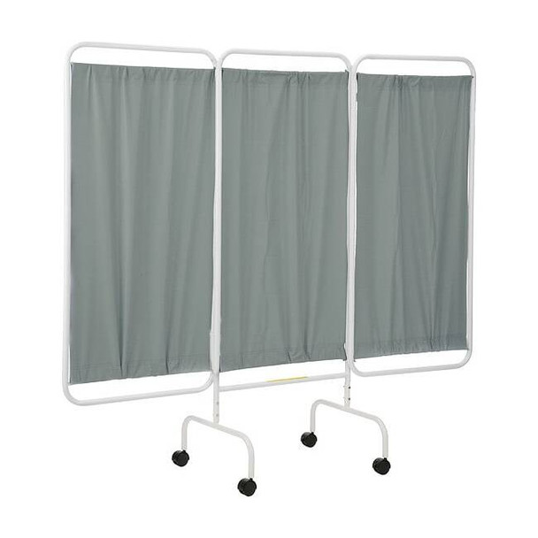 Three Panel Mobile Privacy Screen with Antimicrobial Gray-Green Vinyl Panels